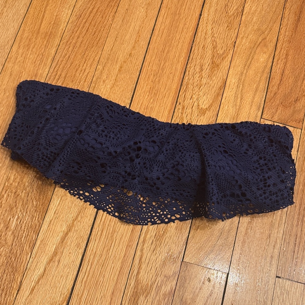 Navy Bikini Top Crochet Lace Bandeau Swim Top S